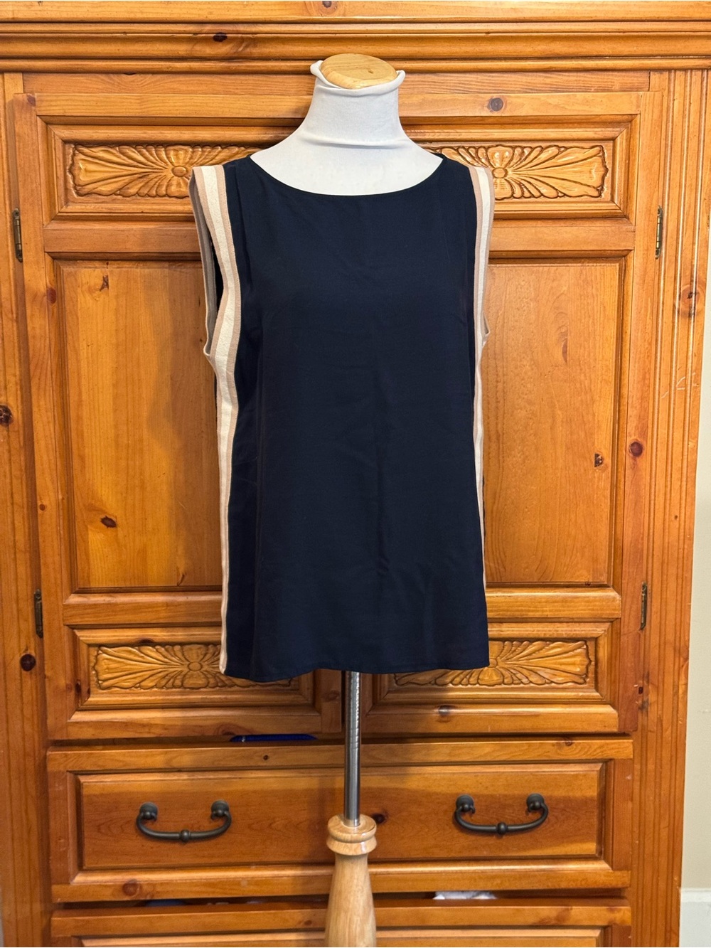 Zara Navy Tank with Beige Contrast Panels